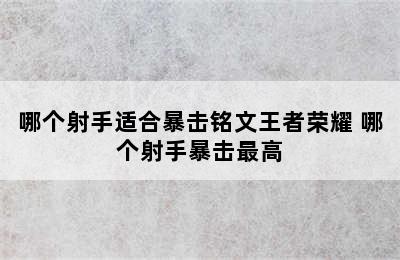 哪个射手适合暴击铭文王者荣耀 哪个射手暴击最高